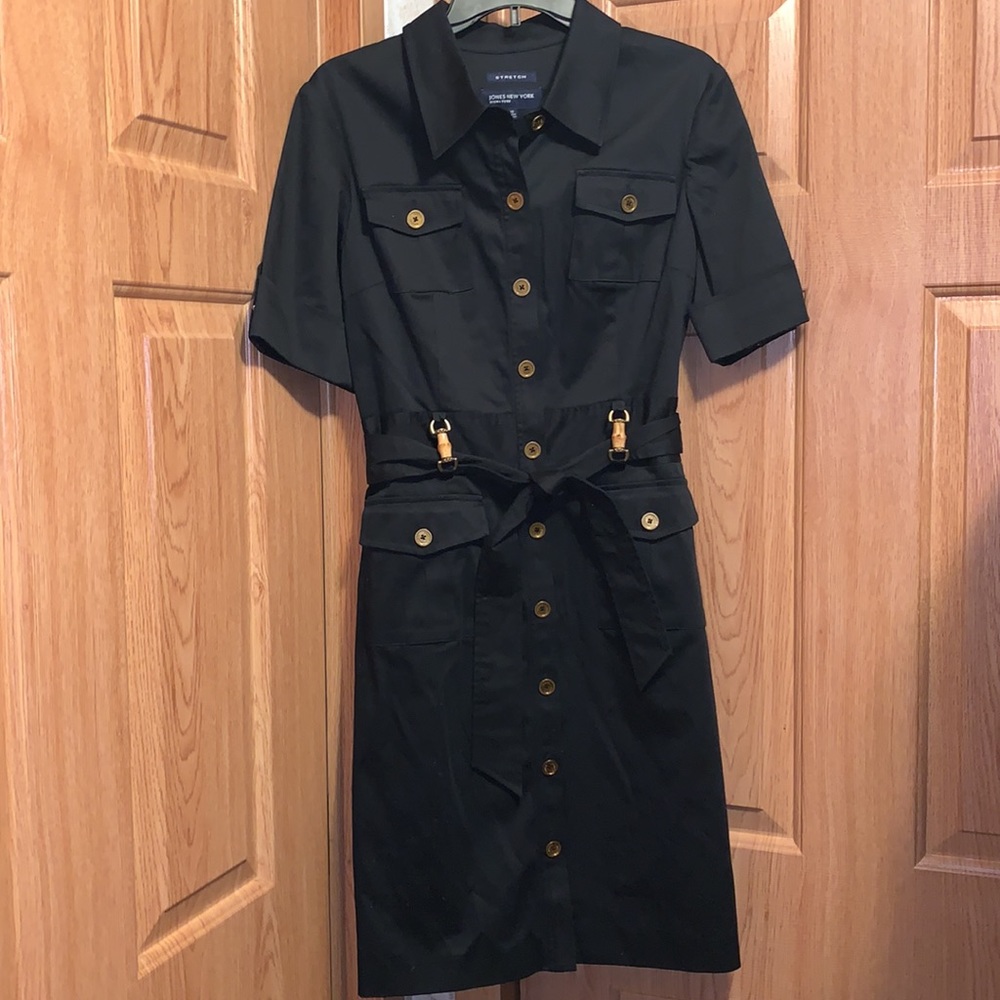 Jones New York Signature Stretch Collared Black Dress — 10 - Picture 1 of 10